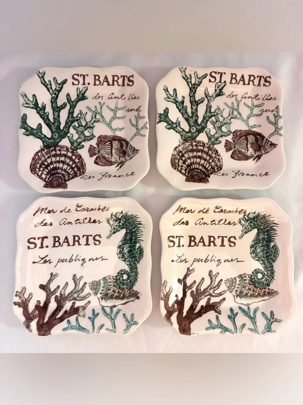 Maxcera “Sealife” - four ceramic square plates, 5” x 5”